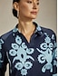 baratos blusas-Silky Satin Geometric Print Pullover Shirt
