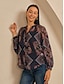 baratos blusas-Paisley Geometric Sheer Blouse