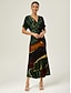 cheap Casual Dresses-Abstract Print Satin Maxi Dress