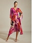 baratos Vestidos Tamanhos Grandes-Abstract Floral Sheer Chiffon Dress