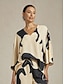 billige bluser-Abstract Satin Dolman Sleeve V Neck Blouse