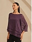 baratos blusas-Textured Chiffon Layered Hem Blouse