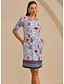 abordables Robes Midi-Stretch Knit Floral Print Midi Dress