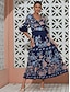 abordables Robes Maxi-Navy Floral Print V Neck Tiered Maxi Dress