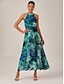 billige Maxikjoler-Abstract Floral Ruffle Maxi Dress