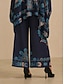 baratos calças e shorts-Ethnic Floral Elastic Wide Leg Pants