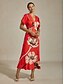 billige Maxikjoler-Satin V Neck Ruched Mermaid Dress Floral Print