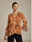 cheap Blouses-Paisley Bell Sleeve V Neck Blouse