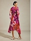 baratos Vestidos Tamanhos Grandes-Abstract Floral Sheer Chiffon Dress