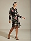 baratos Vestidos Casuais-Floral Print Chiffon V Neck Mini Dress