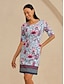 abordables Robes Midi-Stretch Knit Floral Print Midi Dress