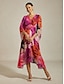 baratos Vestidos Tamanhos Grandes-Abstract Floral Sheer Chiffon Dress