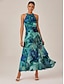 billige Maxikjoler-Abstract Floral Ruffle Maxi Dress