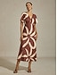 billige Maxikjoler-Abstract Floral Satin Belted Maxi Dress