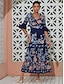 abordables Robes Maxi-Navy Floral Print V Neck Tiered Maxi Dress