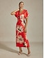 billige Maxikjoler-Satin V Neck Ruched Mermaid Dress Floral Print