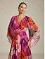 baratos Vestidos Tamanhos Grandes-Abstract Floral Sheer Chiffon Dress