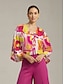 abordables blusas-Floral Satin Lantern Sleeve V Neck Blouse