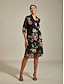 baratos Vestidos Casuais-Floral Print Chiffon V Neck Mini Dress