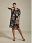 baratos Vestidos Casuais-Floral Print Chiffon V Neck Mini Dress