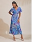 cheap Maxi Dresses-Abstract Satin Maxi Dress Block Print