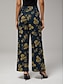 abordables jeans-Denim Floral Print Straight Leg Pants