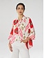 preiswerte Blusen-Abstract Floral Linen Effect Slub Shirt