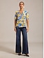 cheap Blouses-Artistic Floral Print Viscose Vacation Top