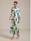 abordables Robes Maxi-Geometric Floral Patchwork Stand Collar Maxi Dress