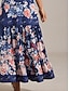 abordables Robes Maxi-Navy Floral Print V Neck Tiered Maxi Dress