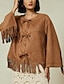 cheap Outerwear-Suede Fringed Flare Cuff Sleeve Jacket