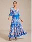 baratos Vestidos Tamanhos Grandes-Floral Print V Neck Tiered Maxi Dress