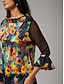 economico bluse-Floral Print Bateau Neck Chiffon Blouse