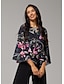 economico bluse-Layered Floral Crinkled Bell Sleeve Top