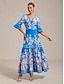 baratos Vestidos Tamanhos Grandes-Floral Print V Neck Tiered Maxi Dress