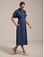 preiswerte Maxi-Kleider-Casual Denim Fitted Shirt Dress