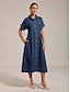 preiswerte Maxi-Kleider-Casual Denim Fitted Shirt Dress