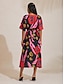 cheap Maxi Dresses-Slub Chiffon Abstract Floral Print Maxi Dress Vacation