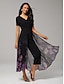 billige jumpsuits-Tencel Chiffon Paneled Floral Print V Neck Jumpsuit