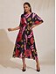 cheap Maxi Dresses-Slub Chiffon Abstract Floral Print Maxi Dress Vacation