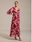 cheap Maxi Dresses-Abstract Floral Knot Front Flared Sleeve Maxi Dress