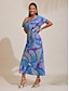 cheap Maxi Dresses-Abstract Satin Maxi Dress Block Print