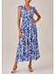 cheap Maxi Dresses-Leaf Print Drawstring Maxi Dress