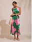 abordables Robes Maxi-Contrast Color Floral Satin Maxi Dress