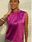 economico bluse-Satin Stand Collar Sleeveless Shirt Casual