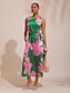 abordables Robes Maxi-Contrast Color Floral Satin Maxi Dress
