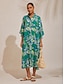 economico Abiti midi-Resort Leaf Print Midi Dress Shirt Collar