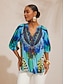 cheap Blouses-Jungle Print Chiffon Vacation Top