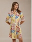 abordables Vestidos de Midi-Elegant Satin Floral Shirt Dress