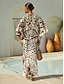 abordables Robes Maxi-Leopard Motif Dolman Sleeve Chiffon Maxi Dress